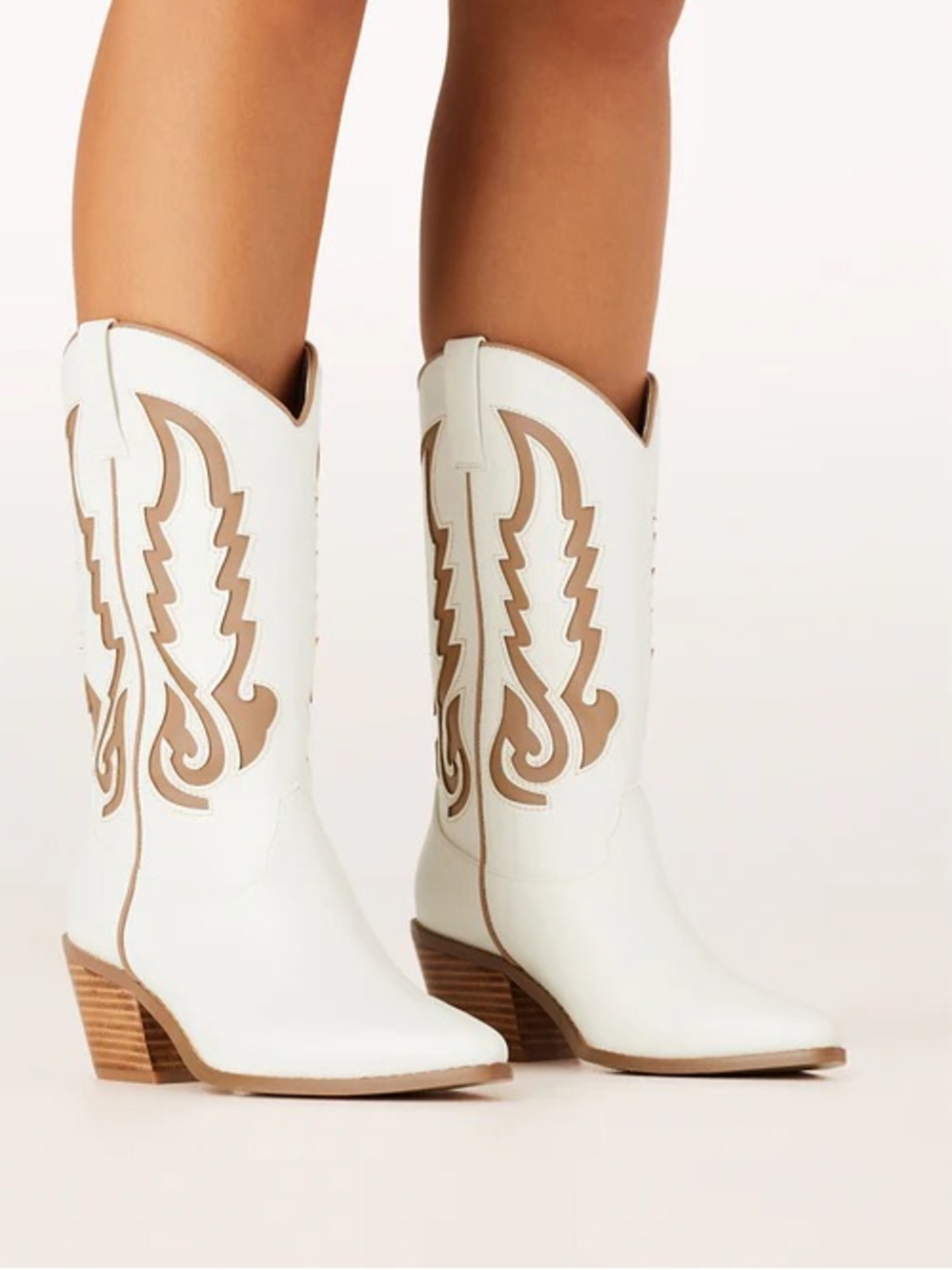 BILLINI Norva White Western Embroidered Mid-Calf Cowgirl Boots Size 8 worn once